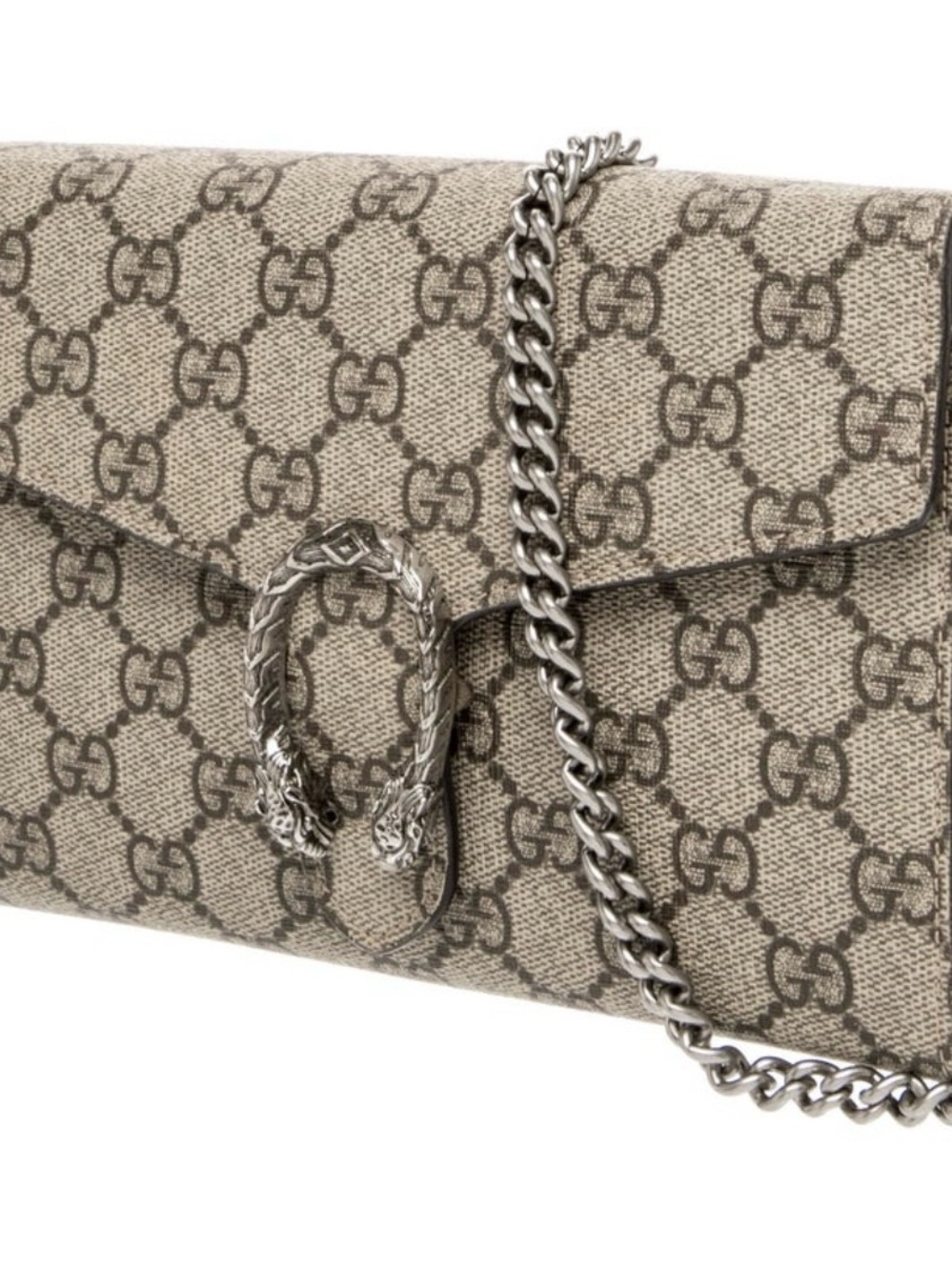 Gucci Beige GG Supreme Dionysus Crossbody with Silver Chain